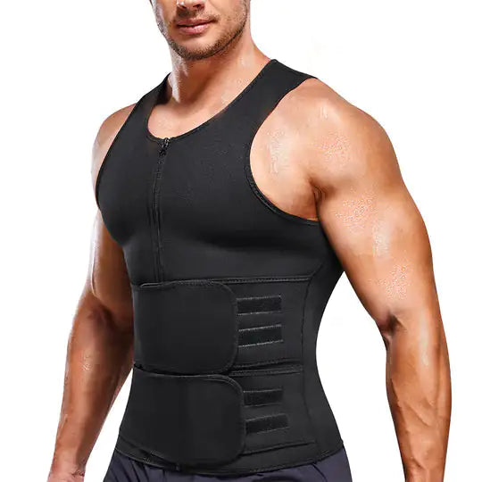 Junlan Men Sauna Zipper Tank Top with Double Belts