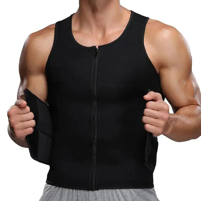 Junlan Men Sauna Zipper Tank Top with Double Belts