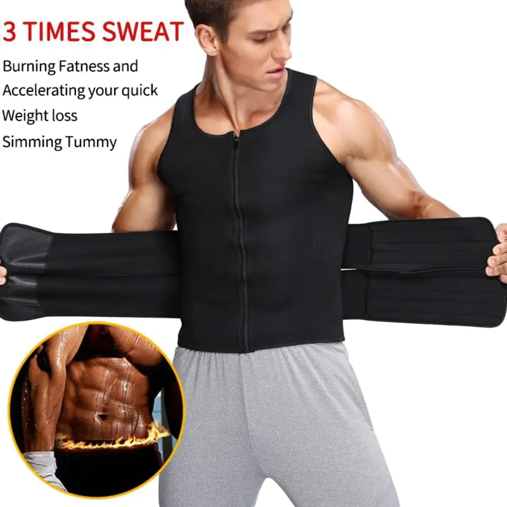 Junlan Men Sauna Zipper Tank Top with Double Belts